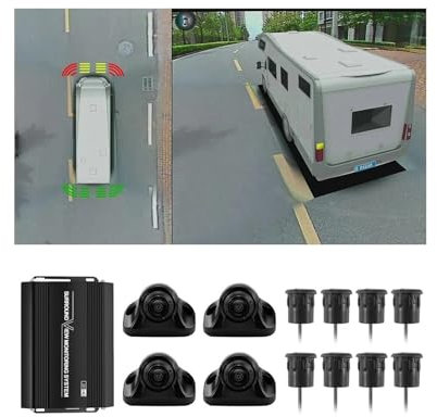 KKGHYYMG Car 360 Panoramic View Camera System Nightvision Waterproof HD 1080P 225 Compatible for Sony Lens 3D Seamless Panorama Car DVR for Bus (Color : 8 parking sensor)