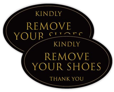 GEEKBEAR Remove Your Shoes Sign - 2 Pack Acrylic, Unique, Durable - 6.3 x 3.8 in (Gold)
