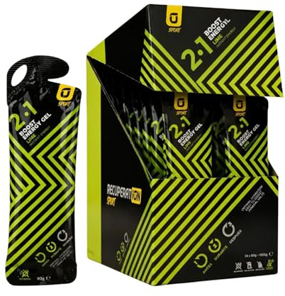 Gel con Glucosa y Fructosa Energy Boost, Doble de Carbohidratos, Recuperación de Electrolitos, Para Deportistas, Fácil Digestión y Rápida Absorción (Lima) | RECUPERATION | Aporta energia con 42 gr de carbohidratos, con 2:1 de glucosa y fructosa, con magnesio + zinc. Sin gluten.