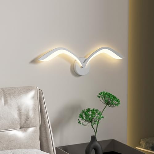 9W LED Wandleuchte Weiß Möwe Schlafzimmer Lampe Nachttischlampe Warmes Licht 3000K LED Wandlampe Modern Dekorative Kreativ Korridor Wandbeleuchtung für Büro Wohnzimmer Flur Aisle Treppen Balkon, D50cm