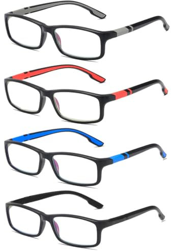 Eyglajdd TR90 Damen Herren Lesebrille Rechteck Lesehilfe,Blaulichtblockierende Brillen 4er pack +3,00