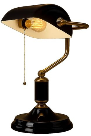 Bankerlampe Tischleuchte anthrazit gold Leselampe Schreibtischleuchte Wohnzimmerlampe, Metall, 1x E27, LxBxH 26,5x18x 34 cm