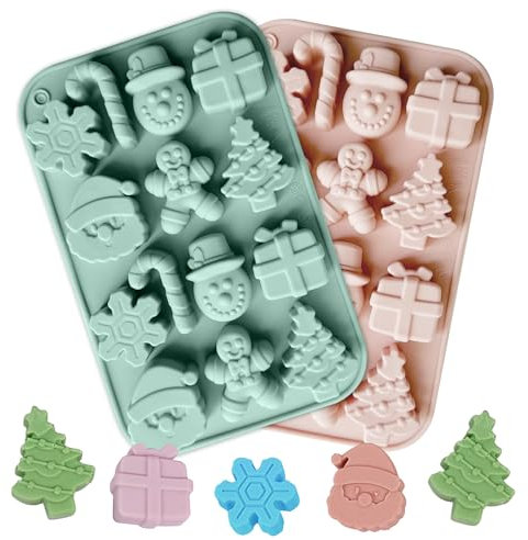 2pcs Weihnachten Silikonform für Weihnachten mit Form von Schneemann/Weihnachtsbaum/Weihnachtsstrümpfe,für Schokolade,Muffin,Süßigkeiten, Cupcakes,Fondant