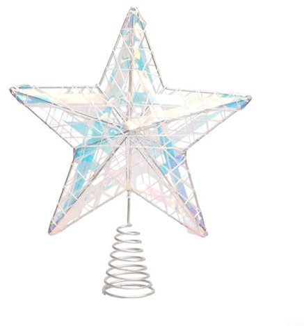 Puupaa Estrella de árbol de Navidad, adornos de estrella con purpurina para árbol de Navidad de interior, decoración de Año Nuevo, 27 cm (blanco)