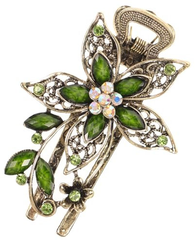 Garneck Flower Hair Clip Sparkly Hairpin for Women Floral Hair Barrette Bottle Green