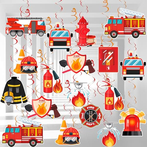 Flammen Hängedeko Deko, 32 Pcs Feuerwehrmann Hängende Wirbel, Feuerwehrparty Wirbel & Feuerwehr Geburtstag Deko Wirbel für Feuerwehr Deko Kindergeburtstag