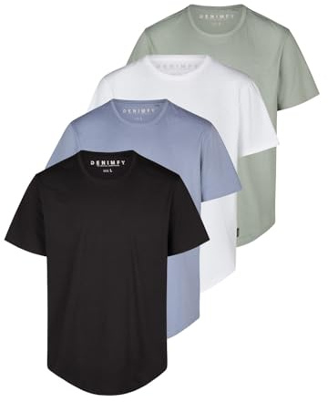 DENIMFY Tshirt Herren lang geschnitten Set 100% Baumwolle Regular Fit | DFPaco 4er Pack Basic Rundhals Kurzarm Sommer Tee Shirt Schwarz Weiß Blau Grau Grün S M L XL XXL 3XL 4XL 5XL