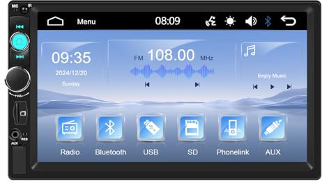 Zomolither Radio Coche 2 DIN con Pantalla Táctil IPS de 7 Pulgadas Manos Libres, USB, AUX, TF, FM, Pantalla compartida Mirror Link, Reproductor MP5 y cámara de visión Trasera.