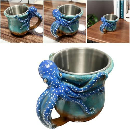 KOBONA Nouveauté Octopus Mug Octopus Handle Cup de poignée 3D Resin Squid Coffee tasse - Nouveauté à thème marin Boissons pour café, thé, lait