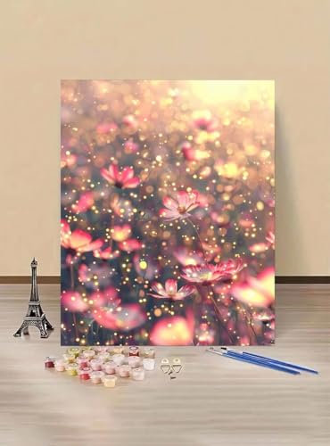 MEOSUEWI Paint by Numbers Flower Paint by Numbers for Adults, Pink Paint-by-Numbers Kits with Brushes Pigment Colorful Picture Acrylic Oil Painting, Hobbies for Adults, Home Decor 39x53in Model 6-9