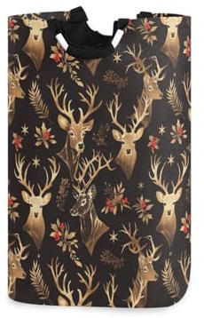 Wäschekörbe mit weihnachtlichem Hirsch, schwarz, goldfarben, faltbar und wasserdicht, faltbare Aufbewahrungskörbe mit stabilem Griff, Taschen, Zubehör für Werkzeugraum, Kleidung, cesto de ropa sucia