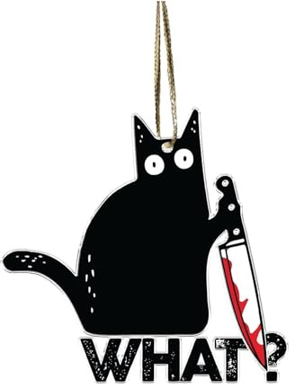 Cat Ornament, Acrylic Christmas Tree Hanging Decor for Cat Lovers – Festive Animal-Themed Keepsake Gift, Xmas Tree Decoration (Black Cat What)