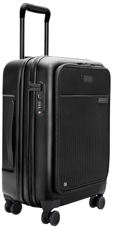 Briggs & Riley Essential 56cm Cabin Suitcase Expandable Spinner - Carry On Luggage for Travel, Suitcases with Wheels, Hardside Rolling Bag for Men & Women, Front Pocket - Sympatico Collection, Black