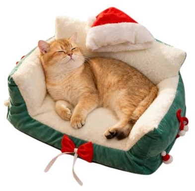 Weihnachten Haustierbett, Schlafsofa für Katzen und Hunde, Waschbar Hundesofa, rutschfest Katzensofa Bett, Corduroy Gemütliches Katzenbett für drinnen mit abnehmbarem waschbarem Bezug (Grün)