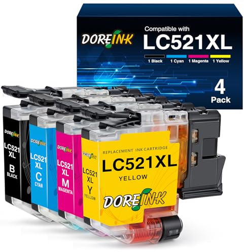 DOREINK LC521 Patronen Kompatibel für Brother Tintenpatronen LC521VAL für Brother DCP-J1260W, DCP-J1310DW, DCP-J1313DW, DCP-J1360DW, DCP-J1460DW Drucker, 4 Value Pack (LC521 BK/C/M/Y)