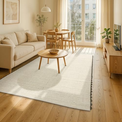Schöner Wohnen Kollektion Teppich Wohnzimmer 120x170 cm - Modernes helles Design - Natürlicher Kurzflorteppich - Weicher Schlafzimmerteppich - inkl. Anti-Rutsch Teppichvlies