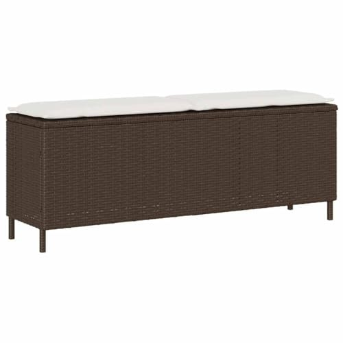 IBUQDDV Gartenbank mit Kissen Braun 110x30x40,5 cm Poly Rattan PE Geflecht Abnehmbarer Bezug Stahlrahmen Polyrattan Sitzgruppe Relaxmöbel
