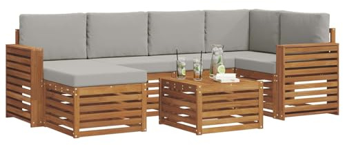 vidaXL Sofagarnituren 7 pcs Natürlich und Hellgrau Massivholz Akazie, Gartenmöbel, modernes Sofa für draußen, modulare Loungemöbel, langlebige Terrassensitze und Komfort