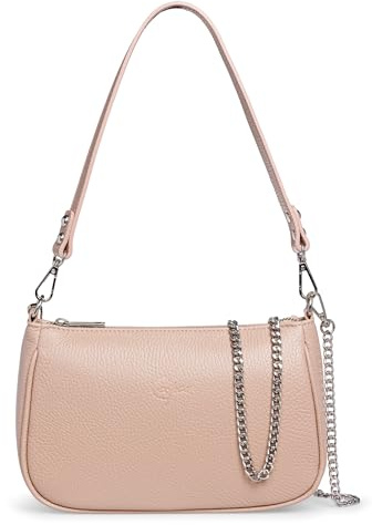 Caspar Leder Umhängetasche Damen Schultertasche Echtleder Crossbody Bag mittelgroß Handtasche mit Schultergurt und Kettenriemen - PREMIUM LINE - Modell No.850 - Made in Italy