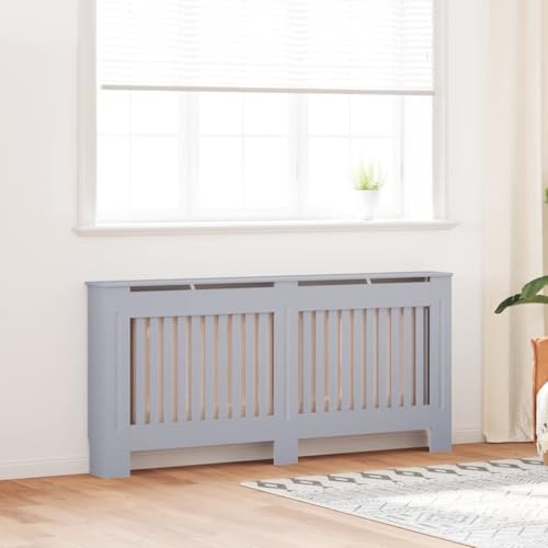 Ordellia Copertura per termosifone, in legno grigio, 2 pezzi, 172 x 19 x 81,5 cm, con ripiano superiore e lamelle verticali per termosifoni, accessori per radiatori, riscaldamento, ristrutturazione e