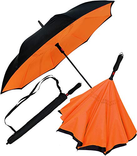 iX-brella Reverse-Regenschirm Automatik- umgedreht zu öffnen - schwarz-neon orange