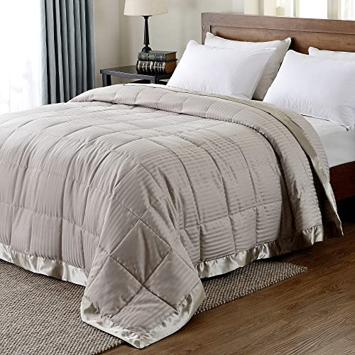 downluxe Leichte Queen Daunendecke mit Satinbesatz, 228 x 228 cm, Sand