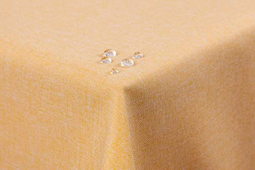 First-Tex Tischdecke Leinenoptik Lotuseffekt abwaschbar mit gerader Saumkante 160x220 oval in gelb