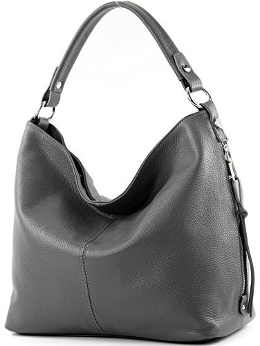 modamoda de T160 Damen Leder Schultertasche Henkeltasche Large handmade in Italy, Farbe:T160 Dunkelgrau