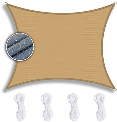 Toile D'Ombrage Rectangulaire 3X4M, Tissu Oxford 420D Étanche Résistant aux déchirures Ombre, Protection UV Voile d'Ombrage Imperméable en PES Parasols et Stores pour Patio -Jaune Sable.