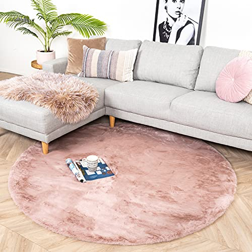 FRAAI Hochflor Teppich Rund - Comfy Supreme Rosa Ø 80cm - Shaggy, Einfarbig - Modern, Skandinavisch - Wohnzimmer, Esszimmer, Schlafzimmer - Fellteppich - Rug