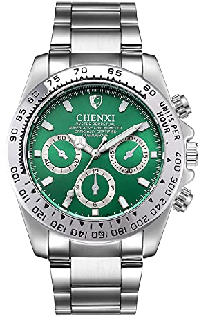 JewelryWe Herrenuhr Edelstahl Quarzuhr Analog Armbanduhr Leuchtende Business Kleid Uhr für Männer Silber Grün