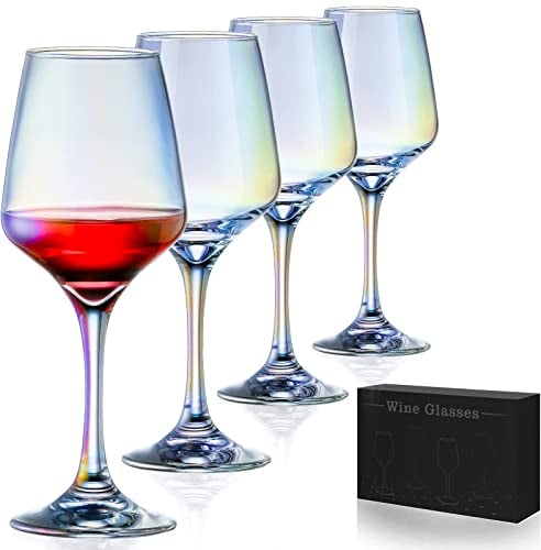 Lot de 4 verres à vin arc-en-ciel en cristal irisé pour dégustation de vin, mariage, anniversaire, Noël, anniversaire