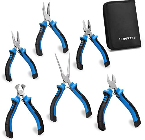 COMOWARE 6 Piece Mini Pliers Set, Multi-function Pliers Tool Set, Needle Nose Pliers, Linesman Pliers, Long Nose Pliers, Bent Nose Pliers, Diagonal Pliers, End Cutting Pliers, for Electronic Repair