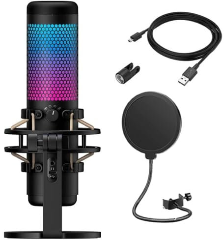 HyperX QuadCast S - Microfono a condensatore USB RGB per PC, PS4, Mac, giochi, streaming, podcast, Twitch, YouTube con GalliumPi Bundle