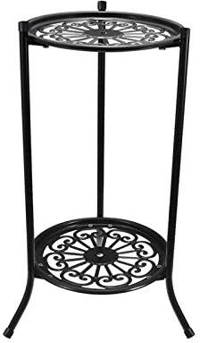 DEDEMCO Supporto per piante in metallo da 50 cm per interni esterni, espositori per fioriera in metallo a 2 livelli, supporto per piante in vaso in ghisa per decorazioni da giardino