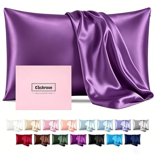 Silk Pillowcase for Hair and Skin - Mulberry Silk, Soft Breathable Smooth Both Sided With Zipper, Beauty Sleep Pillow Case for Gift (Standard, Purple)