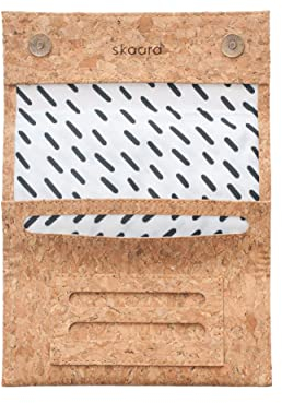 skaard Tabaktasche Kork, Vegan, Für Drehtabak, Papes & Filter, Braun/Schwarz-Weiß