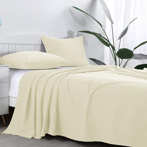 Flat Sheets Double 100% Egyptian Cotton 300 TC- Breathable and Fade Resistant - Non Iron Hotel Quality Flat Bed Sheet (230 x 255cm, Cream)