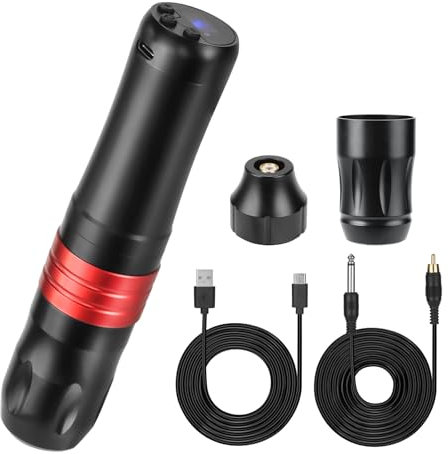 ATOMUS Red Wireless Rotary Pen Machine 2 Types Tattoo Pen with RCA Clip Cord Rotary Battery Tattoo Pen Wireless Power Pen Digital LED Display DUYUE