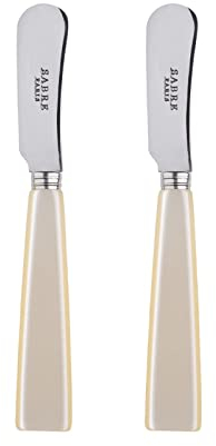 Sabre Paris | Lot de 2 Tartineurs 14 cm Icône couleur Nacre. Couverts en Acier Inoxydable. Idéal pour beurre, tapenades, pâte à tartiner...