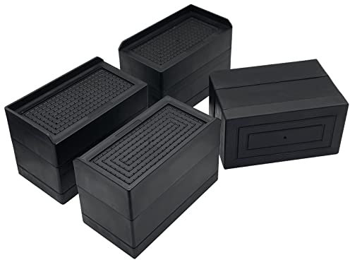 JONHWI Lot de 4 rehausseurs de lit rectangulaires de 7,6 cm, robustes et réglables, adaptés pour lits, bureaux, canapés, tables et chaises élévantes, supporte jusqu'à 590 kg (noir, lot de 4)