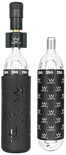 Peaty's Holeshot CO2 Inflator - Reifenfüller Fahrrad mit 2 x 25g CO2 Kartusche, Aufblaskopf und Frostschutzhülle, CO2 Fahrradpumpe Alternative zur Luftpumpe, Geeignet für Presta-Ventile, MTB, Schwarz