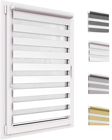 XINAR Tenda a Rullo Doppia Strato 130x280cm Bande Trasparenti e Opache, Tende Avvolgibili Oscuranti con Morsetti per finestre e Porte, Bianco, 22921
