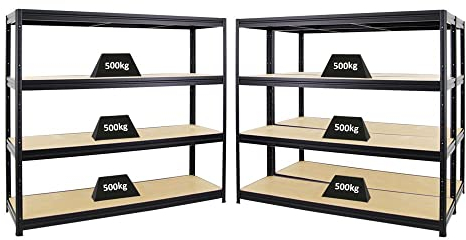 PROREGAL Mega Deal 3er-Sparset Profi-Schwerlastregal Dino HxBxT 180x200x60cm Fachlast 500kg Schwarz, Kellerregal, Steckregal, Garagenregal, Lagerregal
