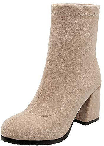 Joliss Donna Punta Rotonda Polacchine Donna Tacco A Blocco Heel Polacchine Donna Senza Chiusura Stivali Stretch Donna Serata Vestito Polacchine Beige Numero 42 EU/44Cn