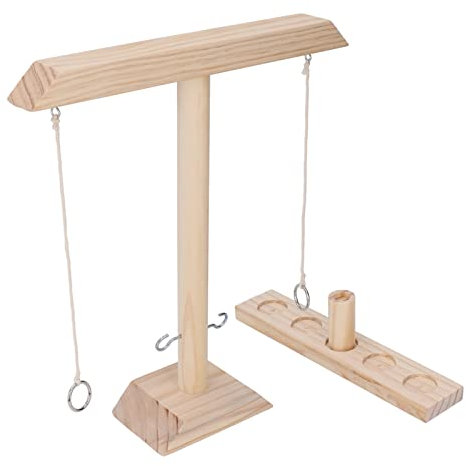 Qcwwy Ring Toss Game, Craggy Games Hooks Ring Toss Wooden Hook and Ring Game On a String 2 Player Battle Ring Hook Game for Adults