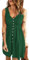 AUSELILY Sommerkleid Damen Casual Button Down Mini Kleid Cute V Neck Strandkleid mit Taschen Dunkelgrün S