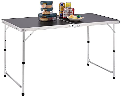 BAKAJI Campingtisch Picknick grau mit Verstellbarer Höhe, Gestell aus Aluminium, zusammenklappbares System mit Tragegriff, ideal für Garten und Außenbereich, 60 x 120 x 70 cm