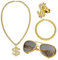 IOPJLK Dollar Kette Set, 4 Stück Goldkette Kostüm, Zuhälter Kostüm Hip Hop Rapper Kette Gold Punk Goldring Fasching & Karneval für 70er 80er 90er Jahre Accessoires
