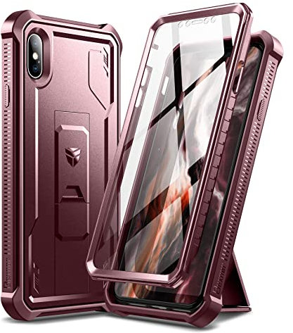 Dexnor Kompatibel mit Hülle iPhone XS MAX 360, Ganzkörper-Design, robust, stoßfest, militärisch, Fallgetestet, integrierter Displayschutz und Ständer Kompatibel mit iPhone XS MAX-Magic Red